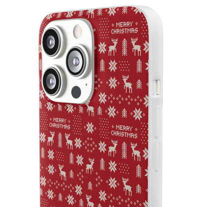 Christmas Ugly Sweater Reindeer Phone Case — "Merry Christmas" Red Holiday Flexi Case