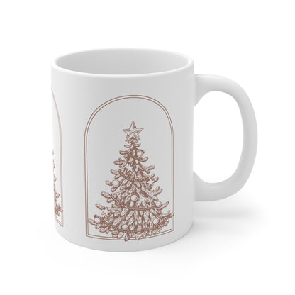 Christmas Tree Ceramic Mug — Minimal Neutral Holiday Coffee Cup