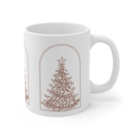 Christmas Tree Ceramic Mug — Minimal Neutral Holiday Coffee Cup