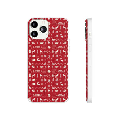 Christmas Ugly Sweater Reindeer Phone Case — "Merry Christmas" Red Holiday Flexi Case