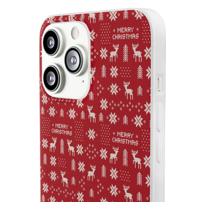 Christmas Ugly Sweater Reindeer Phone Case — "Merry Christmas" Red Holiday Flexi Case