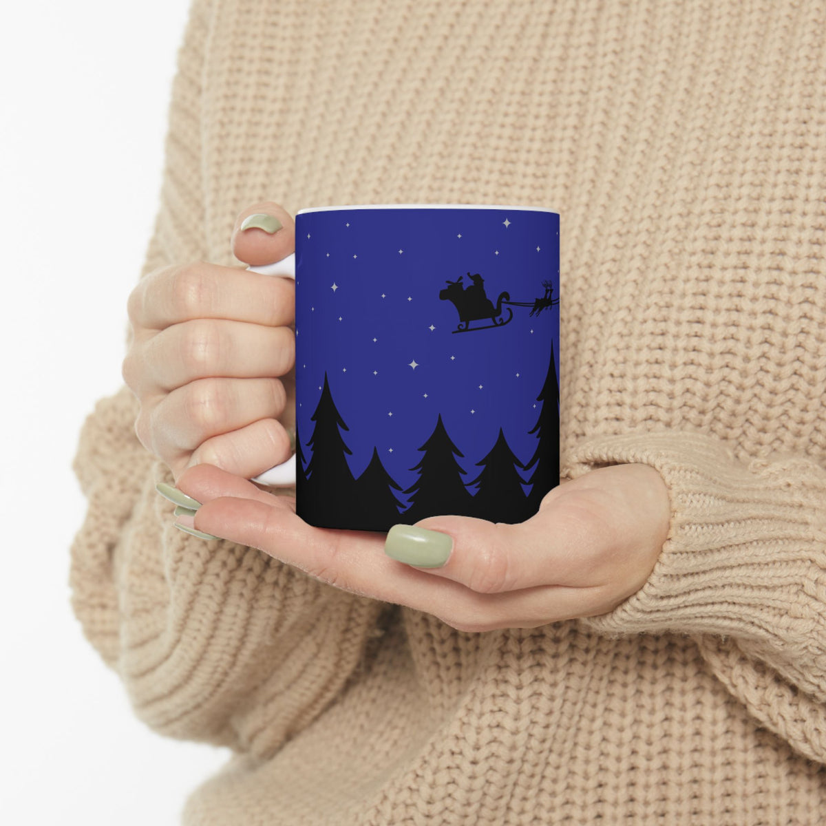 Santa Sleigh Silhouette Ceramic Mug | Night Sky Christmas Coffee Cup