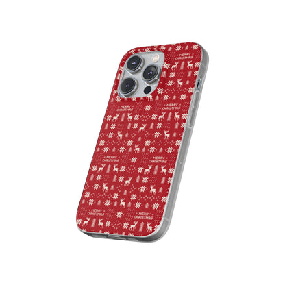 Christmas Ugly Sweater Reindeer Phone Case — "Merry Christmas" Red Holiday Flexi Case