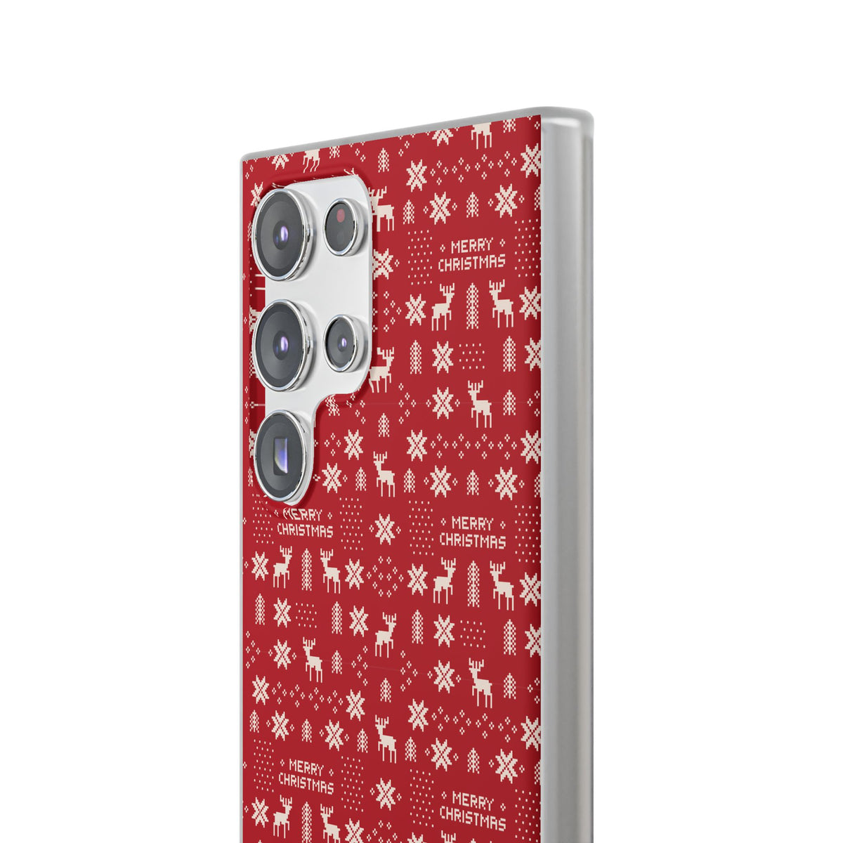 Christmas Ugly Sweater Reindeer Phone Case — "Merry Christmas" Red Holiday Flexi Case