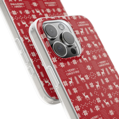 Christmas Ugly Sweater Reindeer Phone Case — "Merry Christmas" Red Holiday Flexi Case