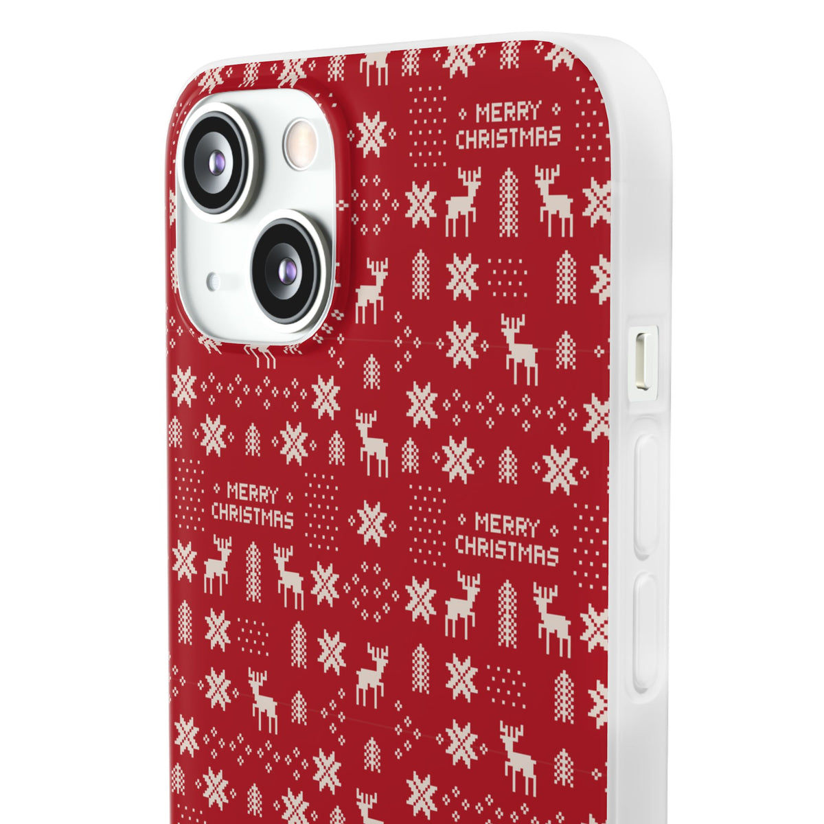 Christmas Ugly Sweater Reindeer Phone Case — "Merry Christmas" Red Holiday Flexi Case