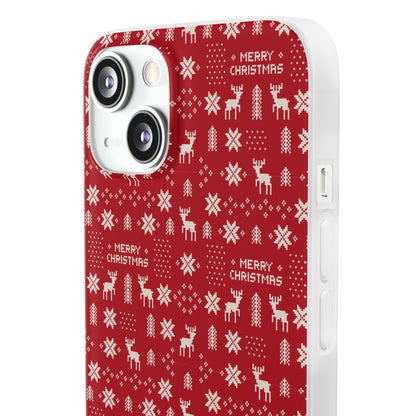 Christmas Ugly Sweater Reindeer Phone Case — "Merry Christmas" Red Holiday Flexi Case