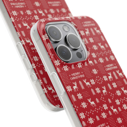 Christmas Ugly Sweater Reindeer Phone Case — "Merry Christmas" Red Holiday Flexi Case