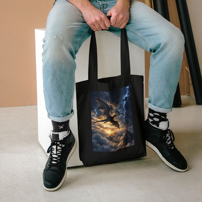 Dragon Storm Cotton Tote Bag — Fantasy Lightning Sky Tote for Book Lovers & Gamers