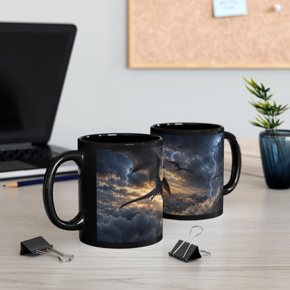 Dragon Storm Black Mug – Fantasy Flying Dragon Coffee Cup (11oz/15oz)