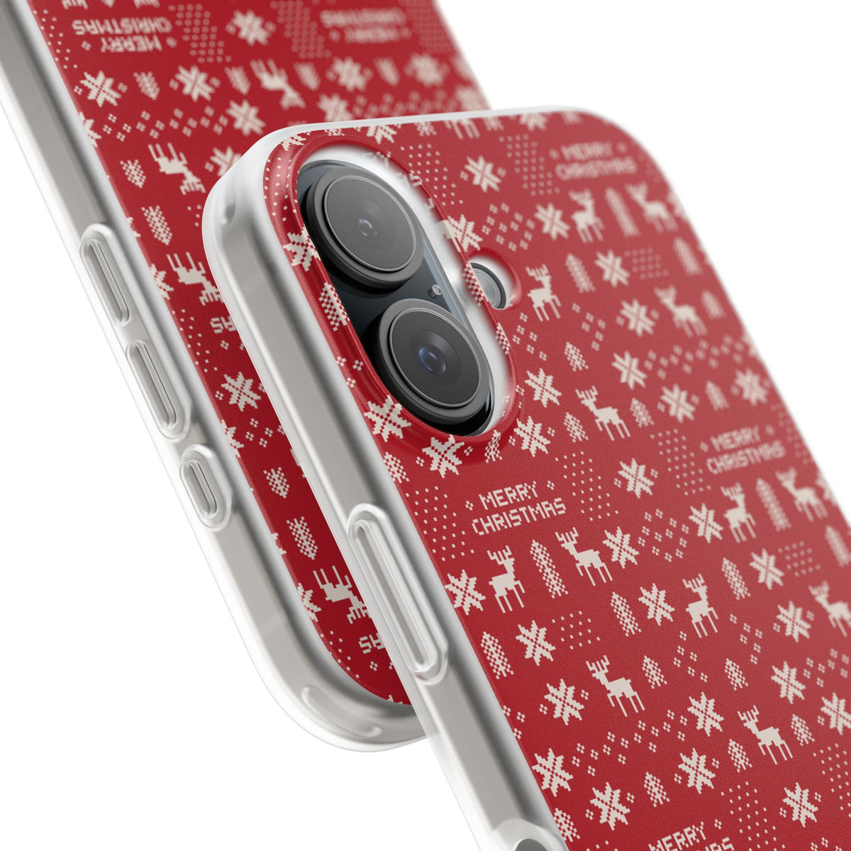 Christmas Ugly Sweater Reindeer Phone Case — "Merry Christmas" Red Holiday Flexi Case