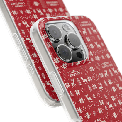 Christmas Ugly Sweater Reindeer Phone Case — "Merry Christmas" Red Holiday Flexi Case