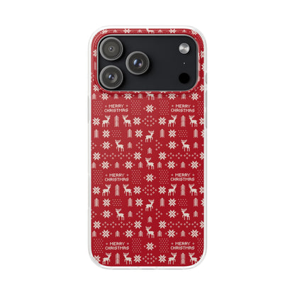 Christmas Ugly Sweater Reindeer Phone Case — "Merry Christmas" Red Holiday Flexi Case