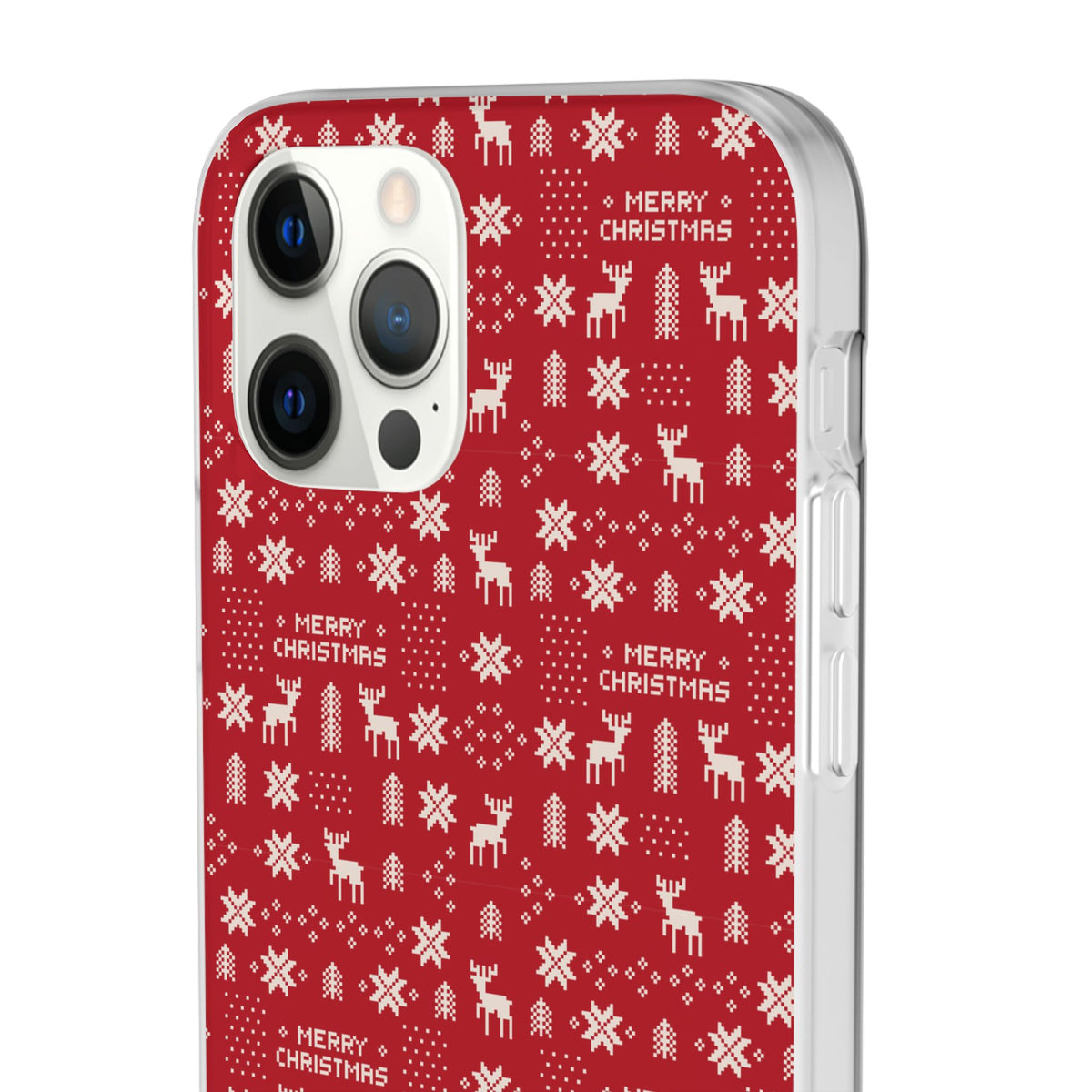 Christmas Ugly Sweater Reindeer Phone Case — "Merry Christmas" Red Holiday Flexi Case