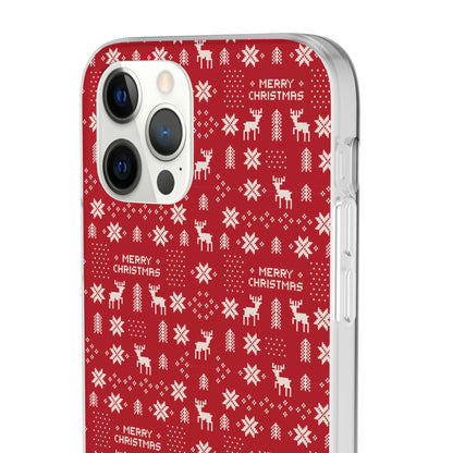 Christmas Ugly Sweater Reindeer Phone Case — "Merry Christmas" Red Holiday Flexi Case