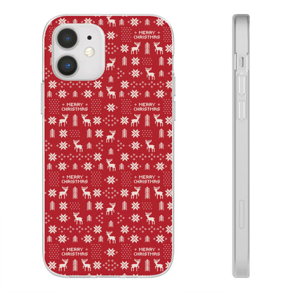 Christmas Ugly Sweater Reindeer Phone Case — "Merry Christmas" Red Holiday Flexi Case
