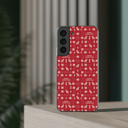 Christmas Ugly Sweater Reindeer Phone Case — "Merry Christmas" Red Holiday Flexi Case