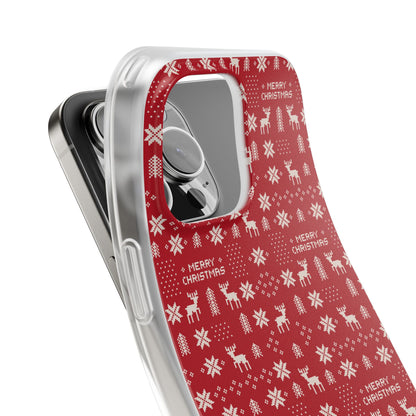 Christmas Ugly Sweater Reindeer Phone Case — "Merry Christmas" Red Holiday Flexi Case