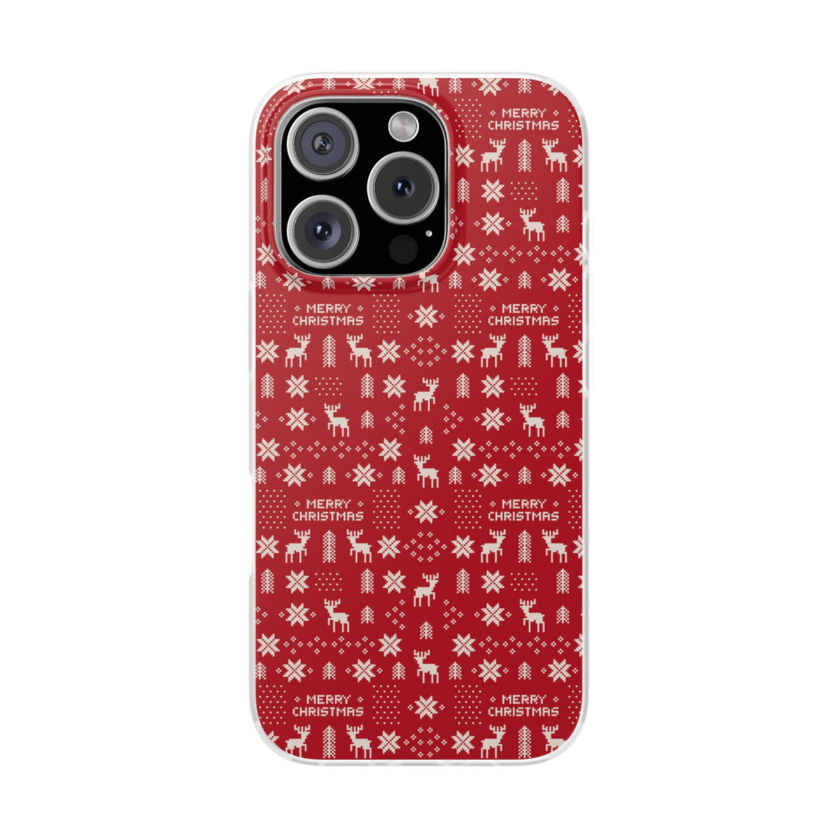 Christmas Ugly Sweater Reindeer Phone Case — "Merry Christmas" Red Holiday Flexi Case
