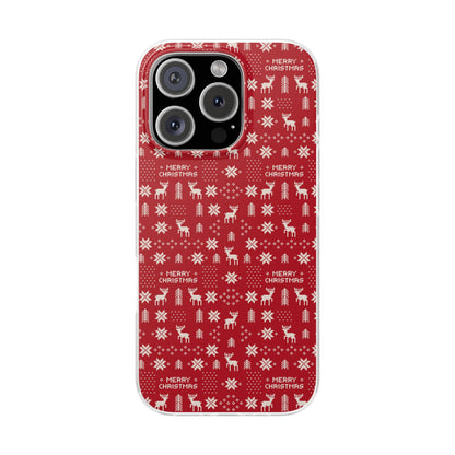 Christmas Ugly Sweater Reindeer Phone Case — "Merry Christmas" Red Holiday Flexi Case