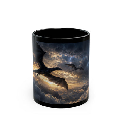 Dragon Storm Black Mug – Fantasy Flying Dragon Coffee Cup (11oz/15oz)