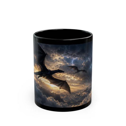 Dragon Storm Black Mug – Fantasy Flying Dragon Coffee Cup (11oz/15oz)