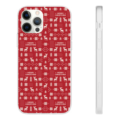 Christmas Ugly Sweater Reindeer Phone Case — "Merry Christmas" Red Holiday Flexi Case