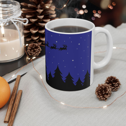 Santa Sleigh Silhouette Ceramic Mug | Night Sky Christmas Coffee Cup