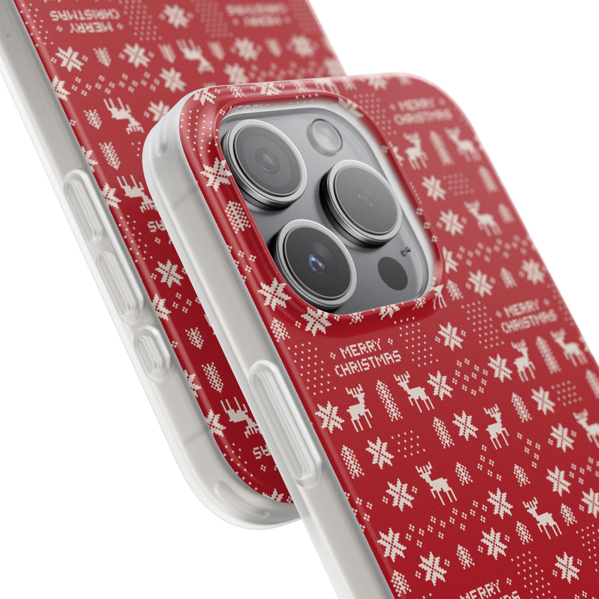 Christmas Ugly Sweater Reindeer Phone Case — "Merry Christmas" Red Holiday Flexi Case