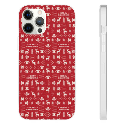 Christmas Ugly Sweater Reindeer Phone Case — "Merry Christmas" Red Holiday Flexi Case