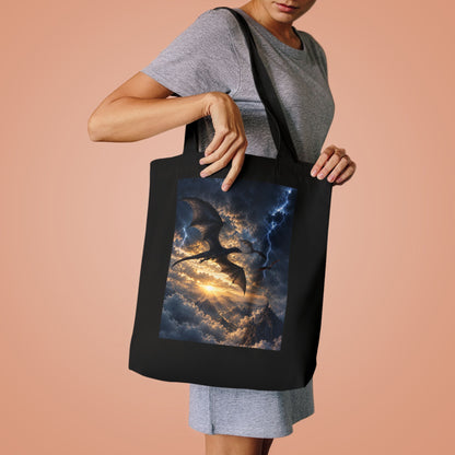 Dragon Storm Cotton Tote Bag — Fantasy Lightning Sky Tote for Book Lovers & Gamers