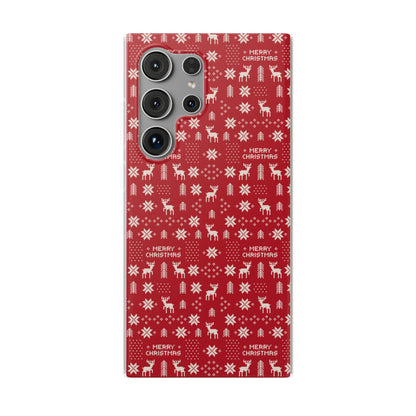 Christmas Ugly Sweater Reindeer Phone Case — "Merry Christmas" Red Holiday Flexi Case
