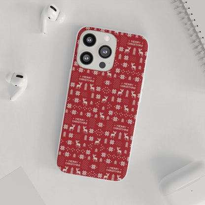 Christmas Ugly Sweater Reindeer Phone Case — "Merry Christmas" Red Holiday Flexi Case