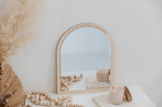 Arch Mirror with engraved message Affirmation or Daily Mantra