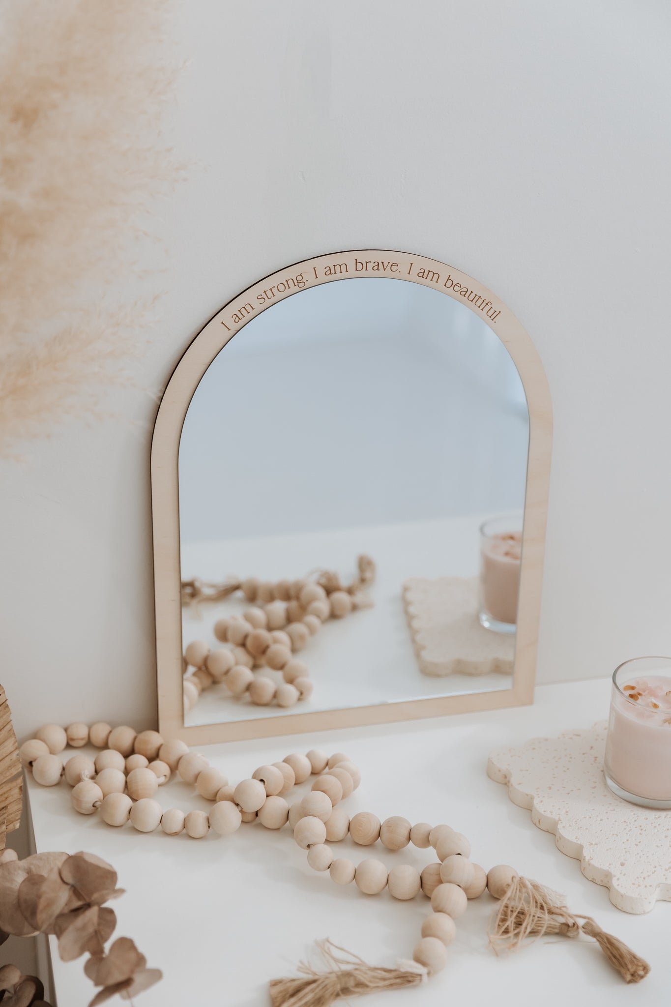 Arch Mirror with engraved message Affirmation or Daily Mantra