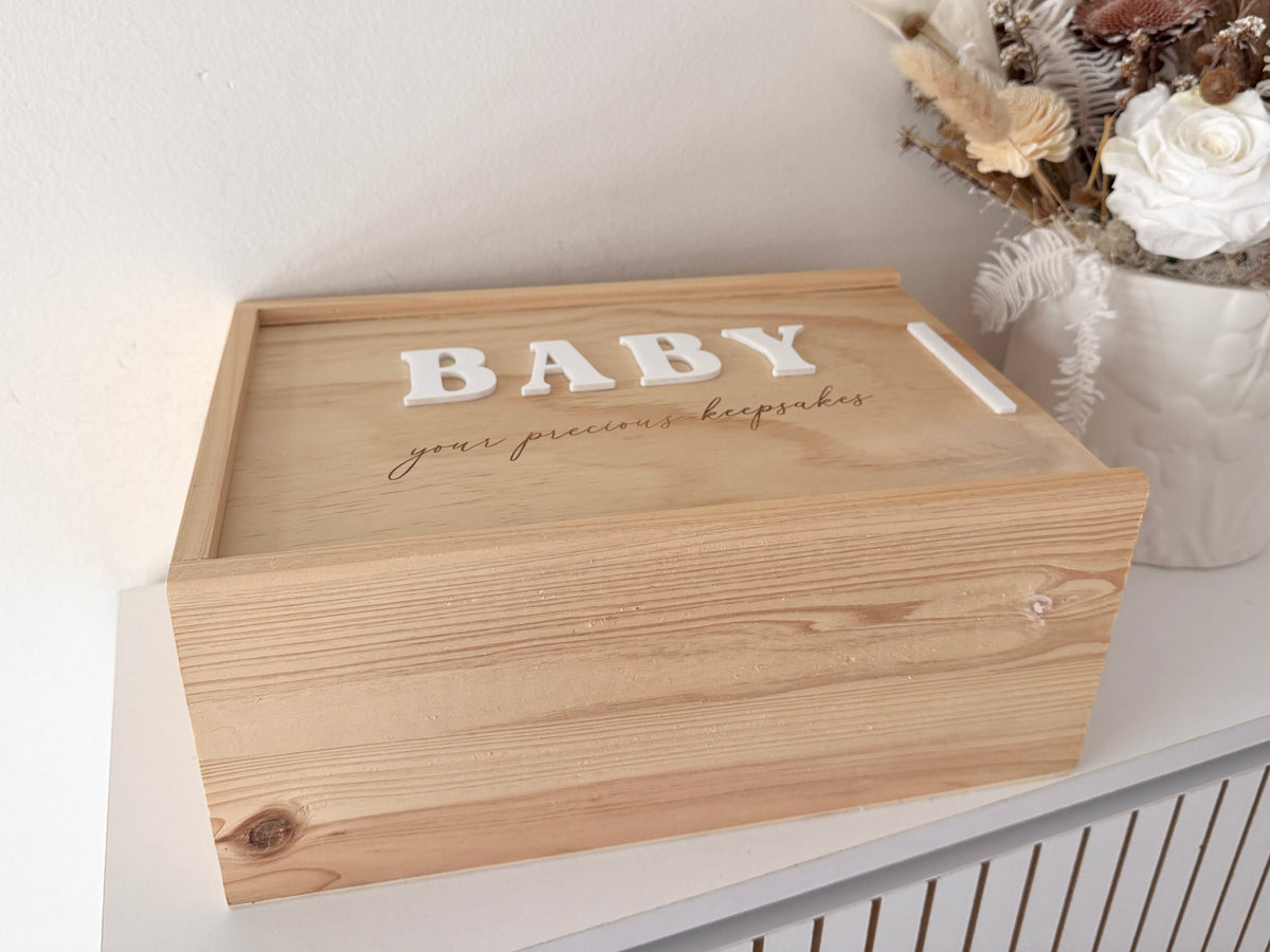 RTS Baby Keepsake Wooden Box - SMALL Slide Lid SECONDS