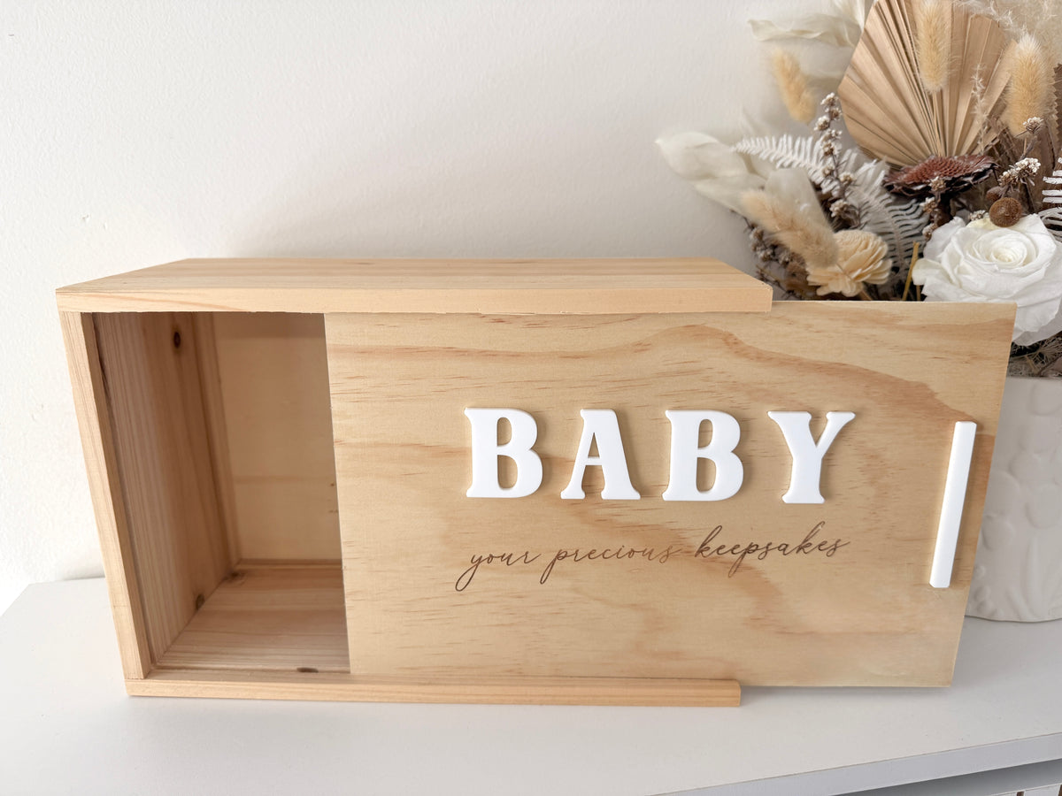 RTS Baby Keepsake Wooden Box - SMALL Slide Lid SECONDS