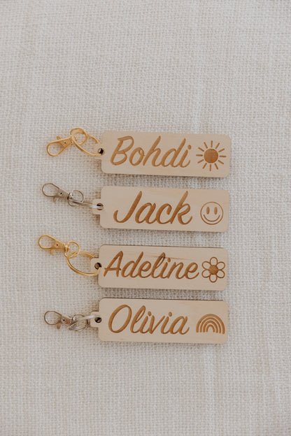 Wooden Back to School bag tag personalised engraved