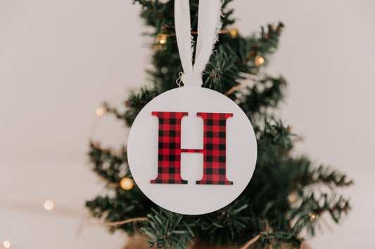 Plaid Christmas Acrylic Initial Bauble