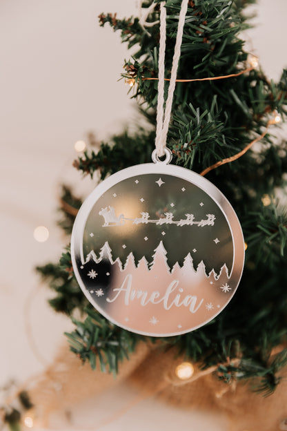 Starry Night Christmas Tree Bauble, engraved personalised mirror acrylic xmas bauble