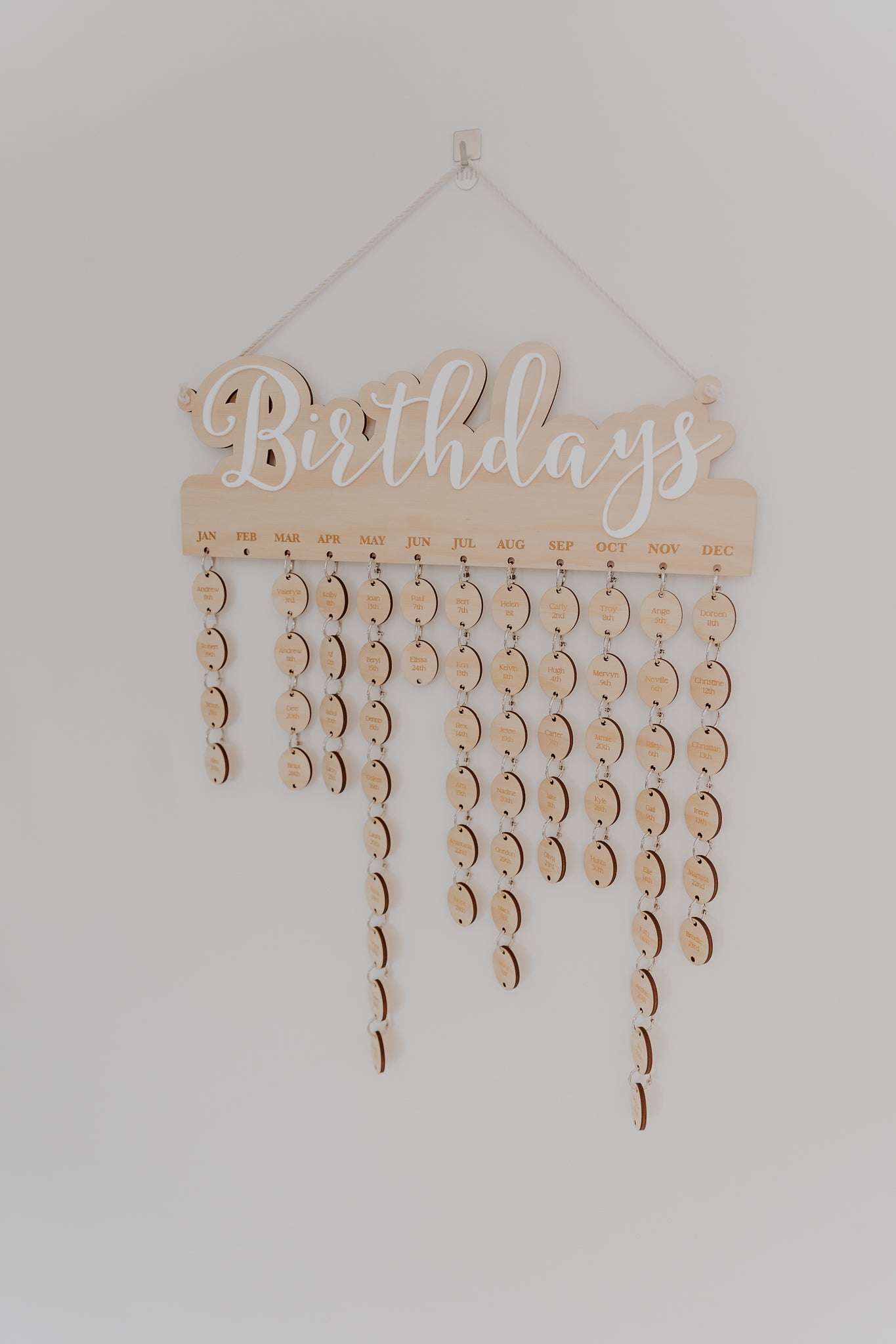 Wooden Birthday wall calendar engraved