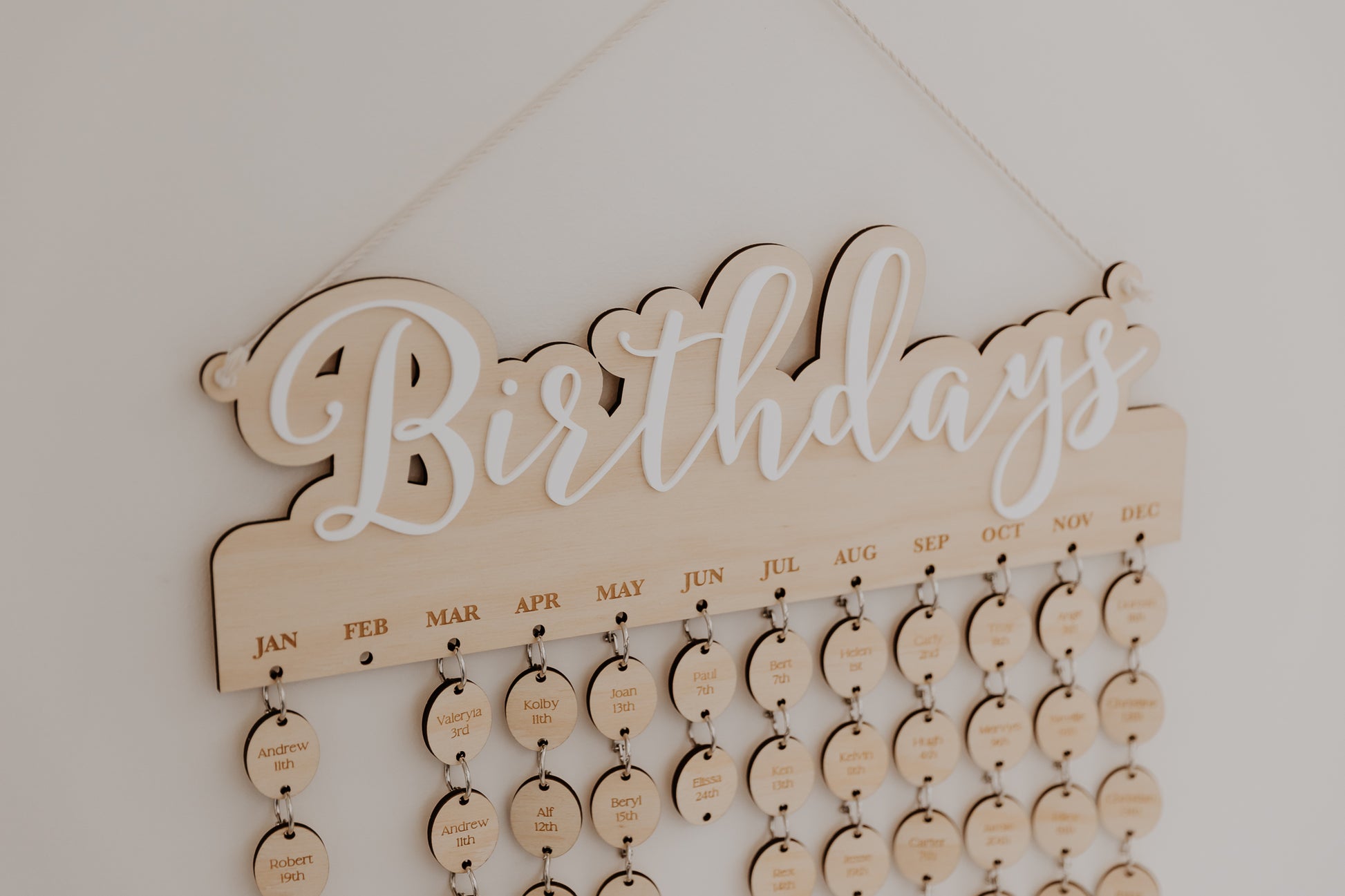 Wooden Birthday wall calendar engraved