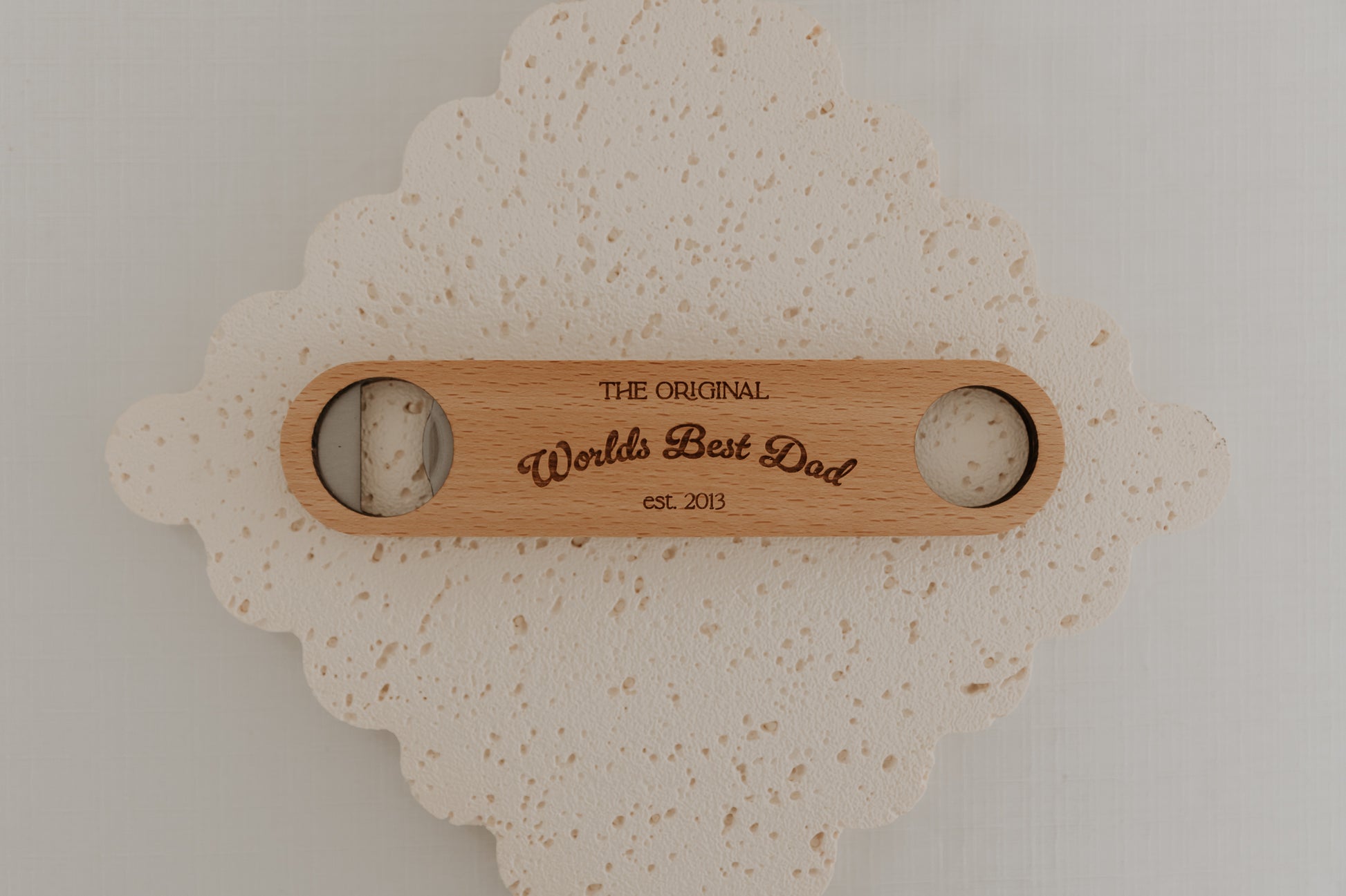 The original World's Best Dad engraved personalised wooden bottle opener