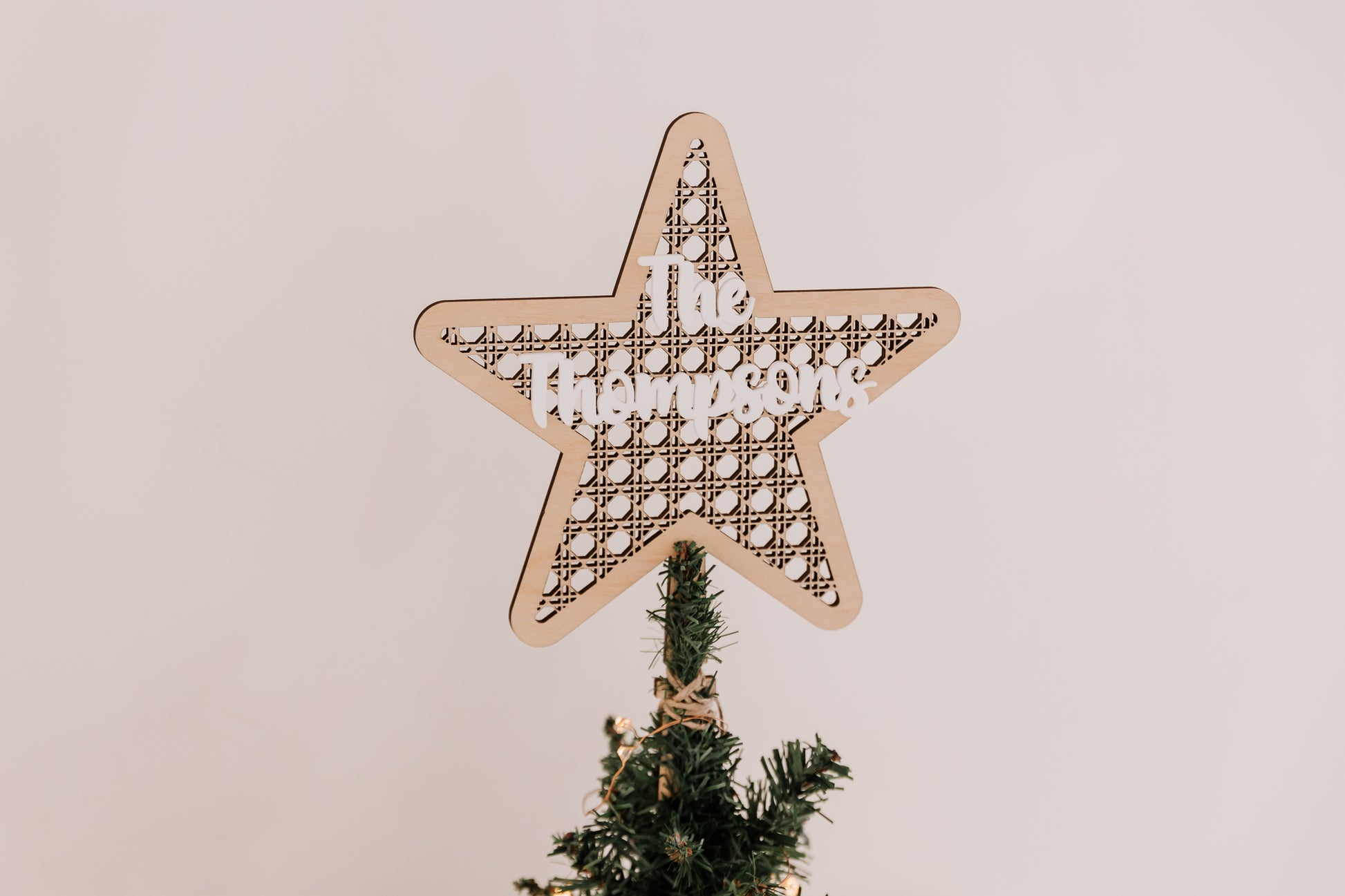 Rattan Christmas Tree Star personalised with family name