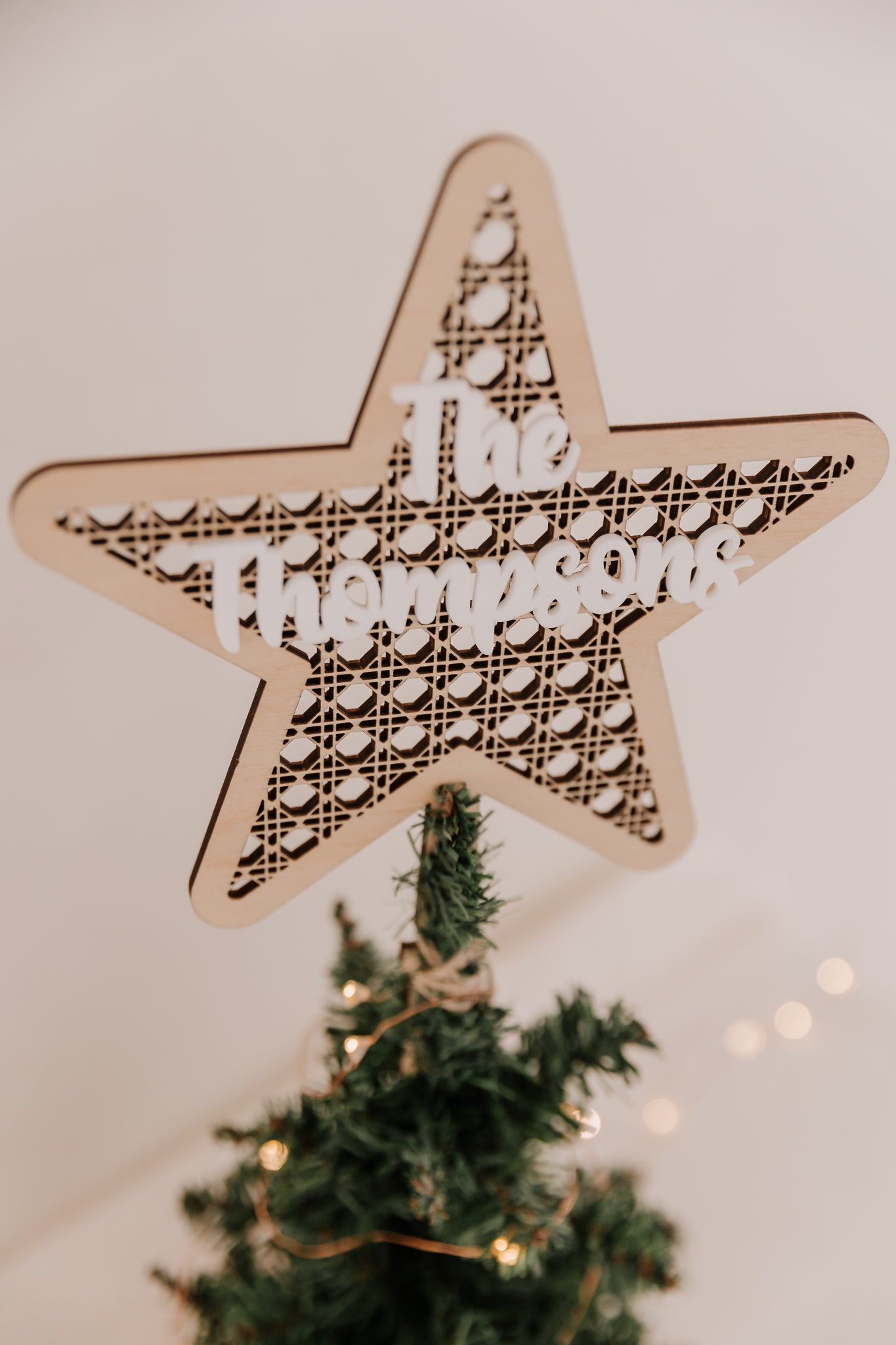 Rattan Christmas Tree Star personalised with family name