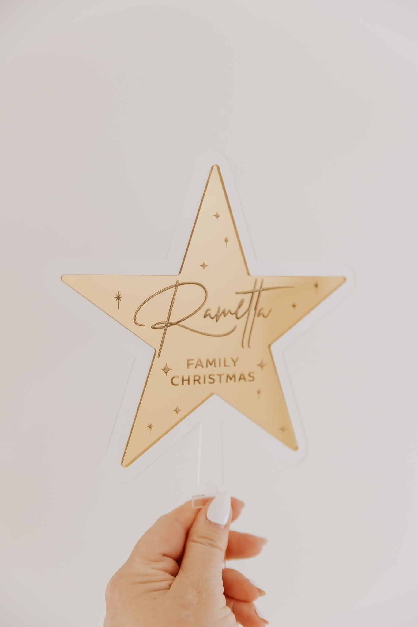 Personalised Family Name Christmas Tree Star, engraved mirror acrylic star for christmas tree