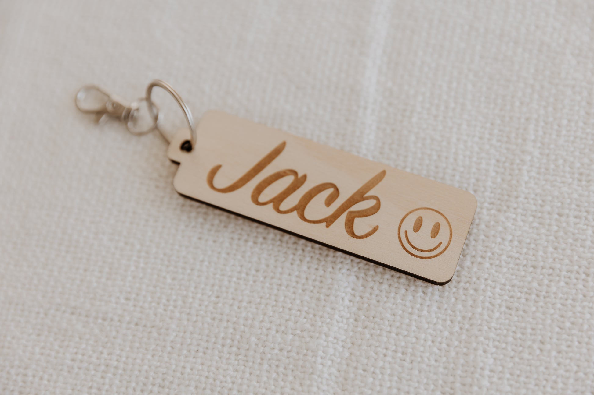 Custom wooden bag tag smiley face