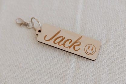 Custom wooden bag tag smiley face