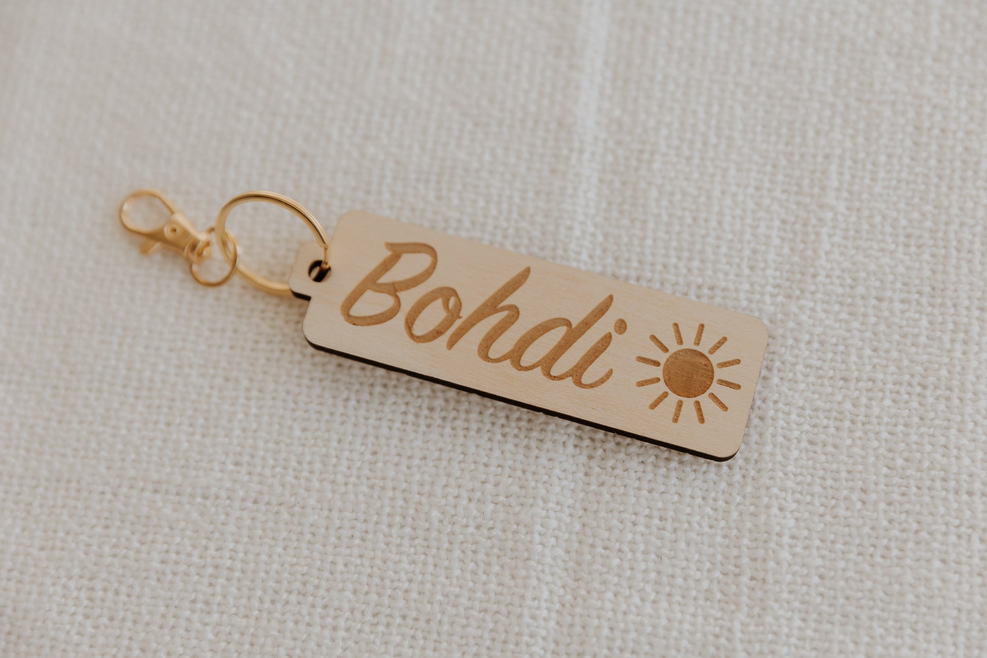 Custom wooden bag tag sun