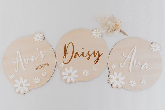 Daisy Name Plaques Wooden Engraved Kids Bedroom Door Sign Acrylic Daisies